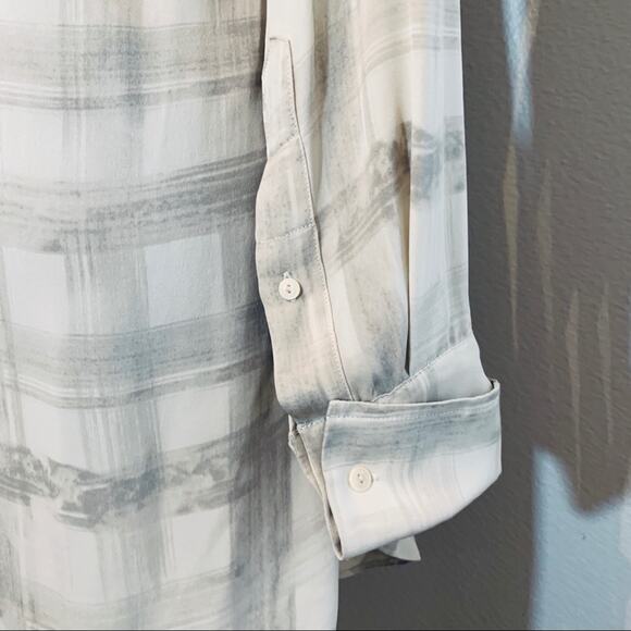 Aritzia A Moveable Feast gray cream plaid silk dress tunic oversize fit size XXS - Picture 5 of 16